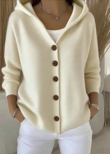 Dames Gebreid Vest – Vest met Capuchon en Knopen