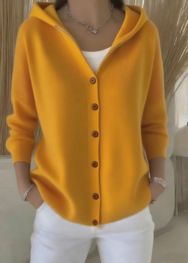Dames Gebreid Vest – Vest met Capuchon en Knopen