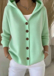 Dames Gebreid Vest – Vest met Capuchon en Knopen