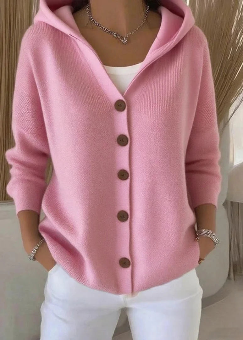 Dames Gebreid Vest – Vest met Capuchon en Knopen