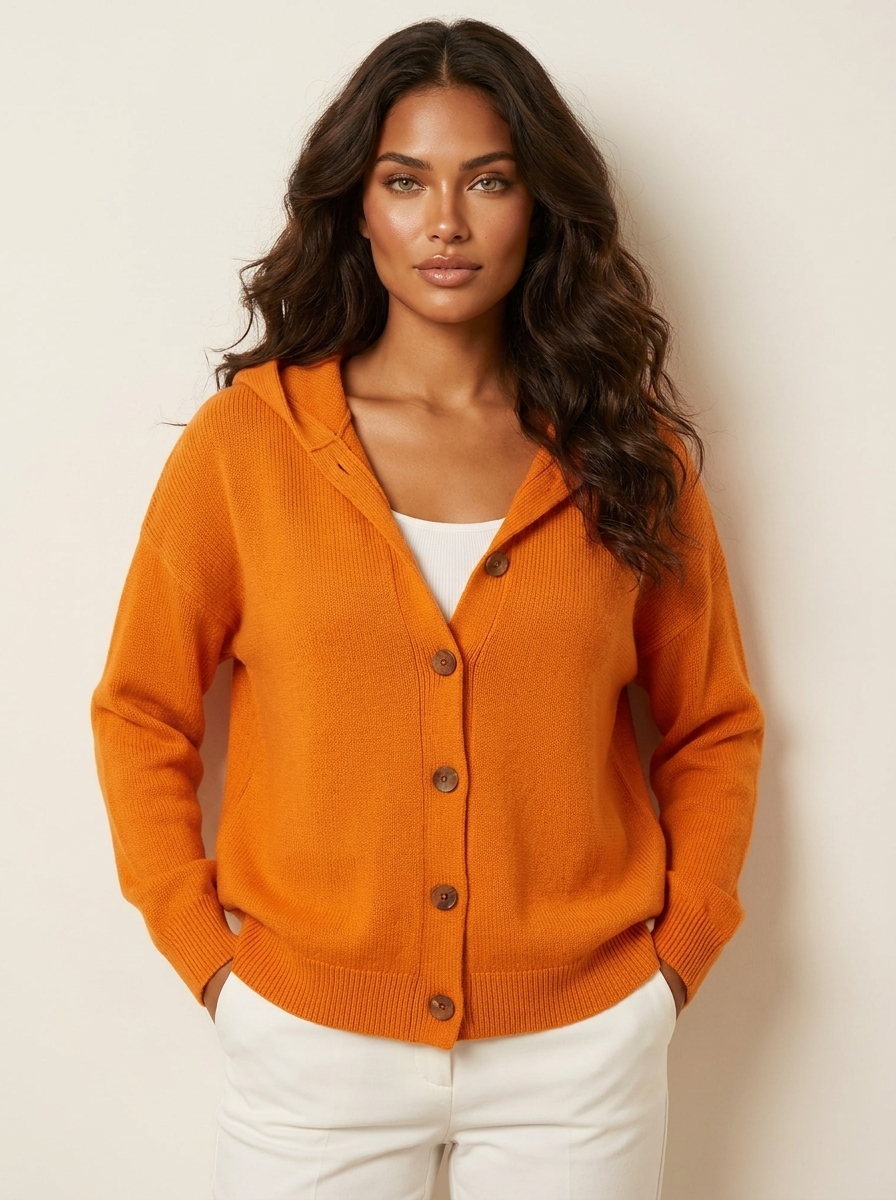 Dames Gebreid Vest – Vest met Capuchon en Knopen