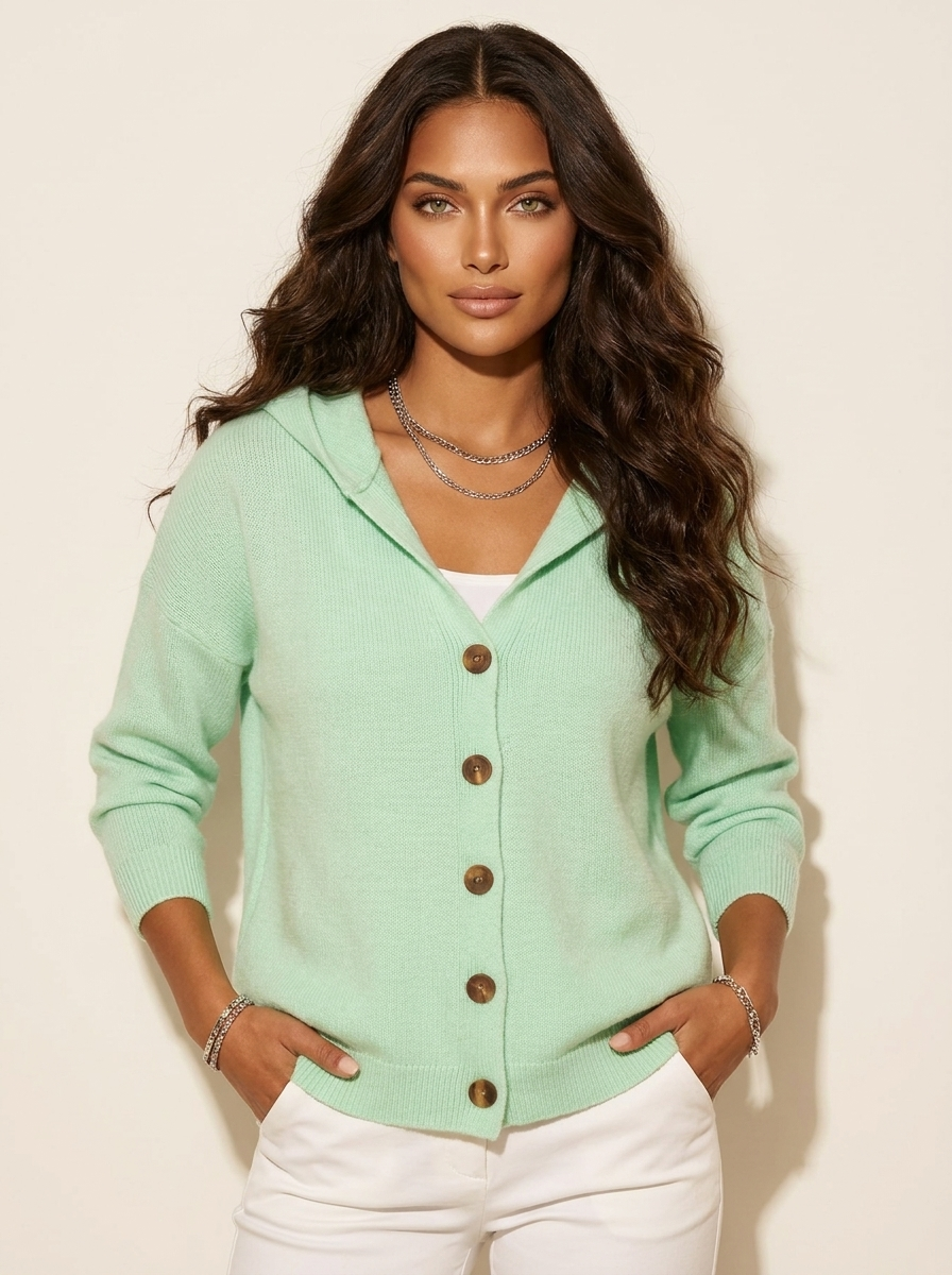 Dames Gebreid Vest – Vest met Capuchon en Knopen