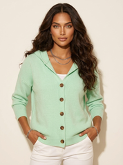 Dames Gebreid Vest – Vest met Capuchon en Knopen