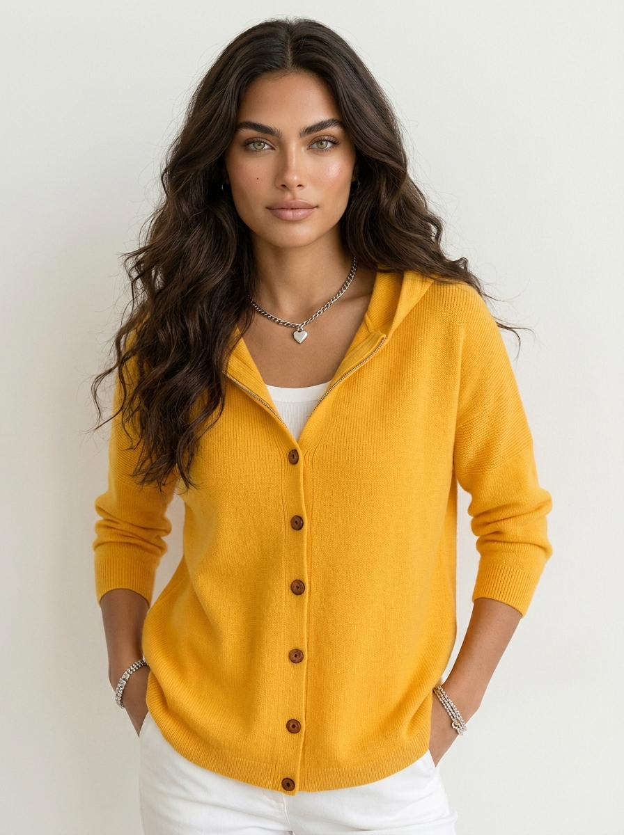 Dames Gebreid Vest – Vest met Capuchon en Knopen