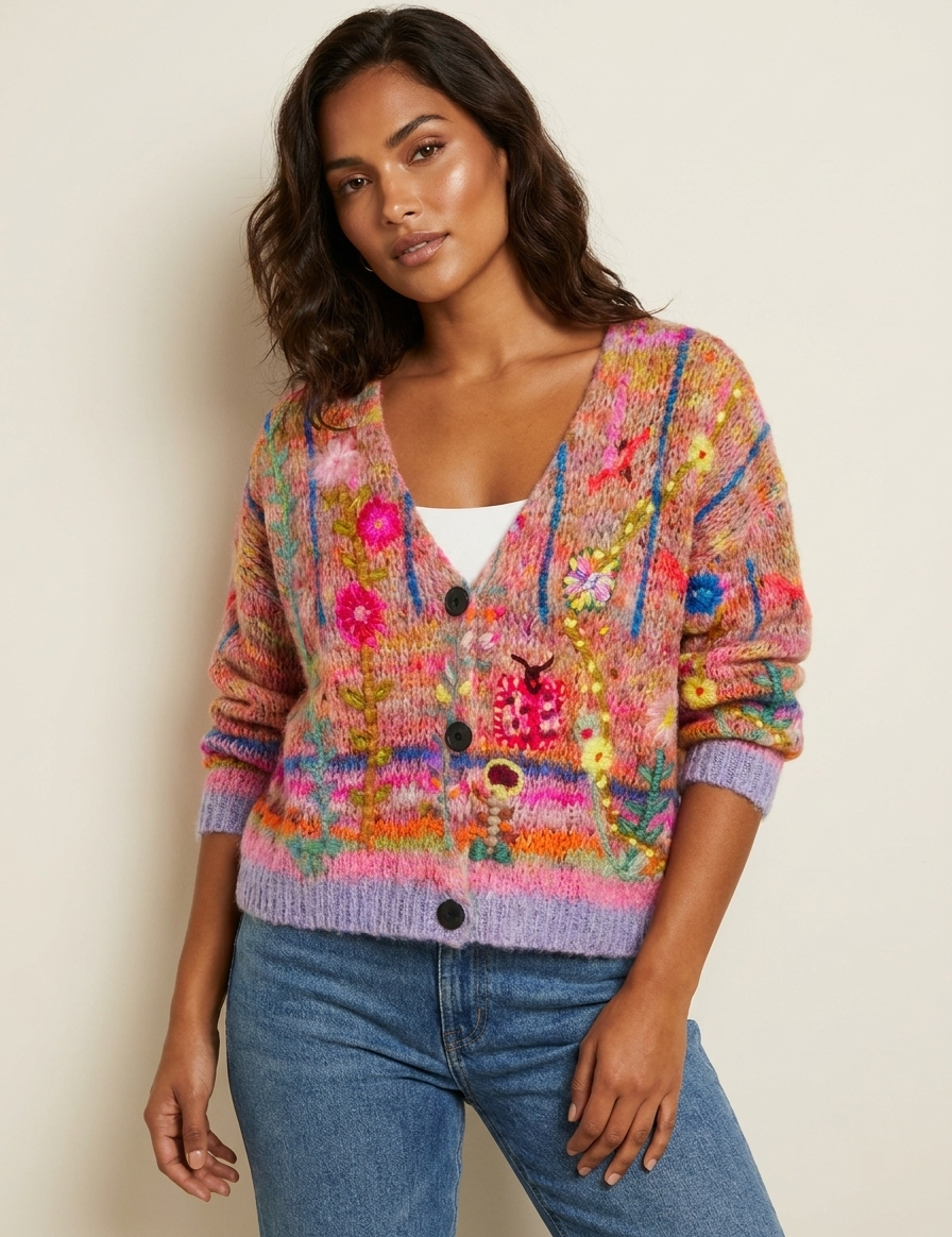 Dames_Vest_met_V-Hals_en_Knopen_Gebreid_Veelkleurig_dessin_1.png