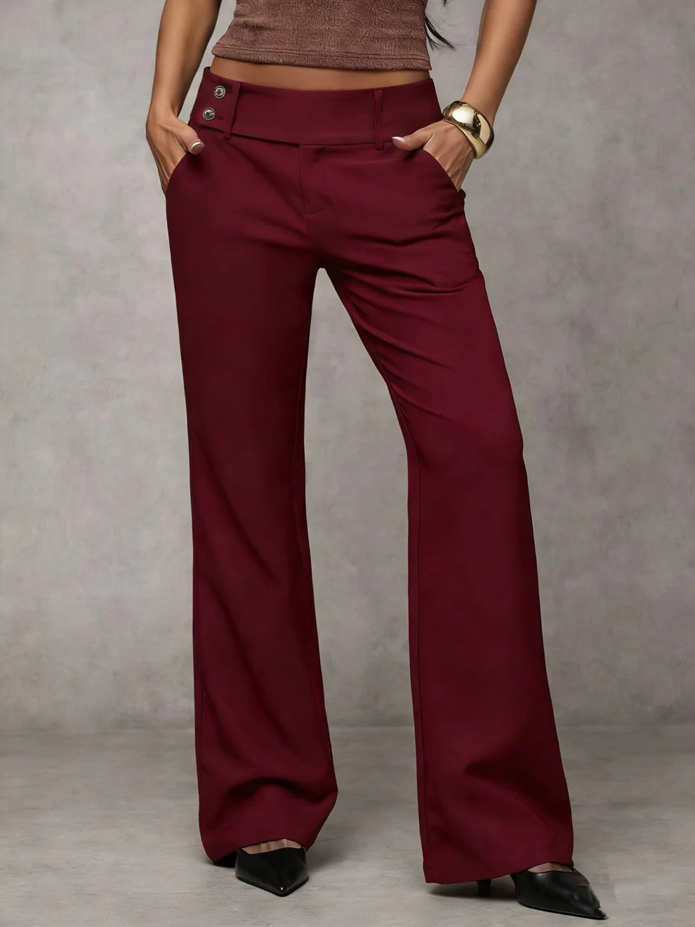 Dames Wide Leg Broek – Effen met Brede Pijpen en Hoge Taille