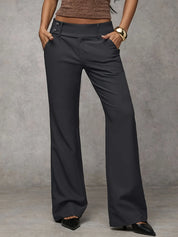Dames Wide Leg Broek – Effen met Brede Pijpen en Hoge Taille