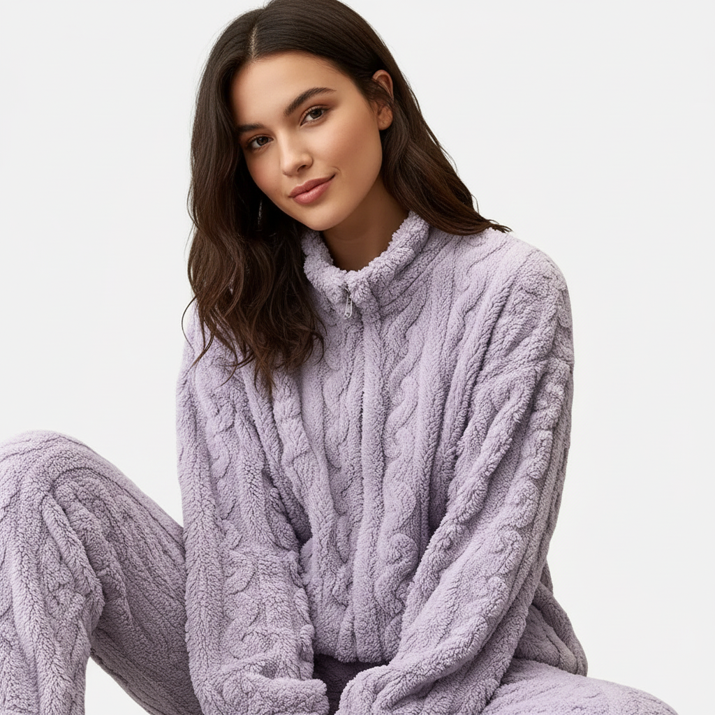 Dames fleece onesie pyjama met rits en lange mouwen