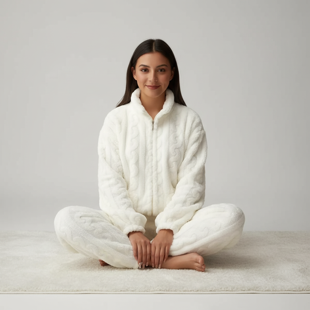 Dames fleece onesie pyjama met rits en lange mouwen