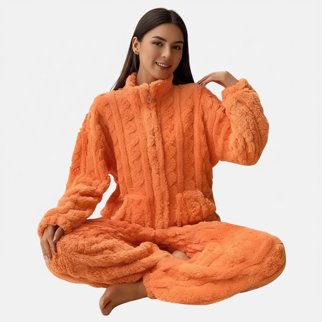 Dames fleece onesie pyjama met rits en lange mouwen