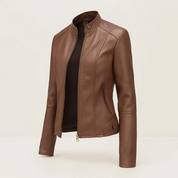 Dames imitatie-leren jack met mao-kraag