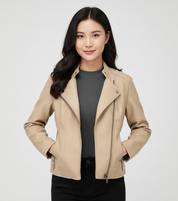 Dames imitatie-leren jack met mao-kraag