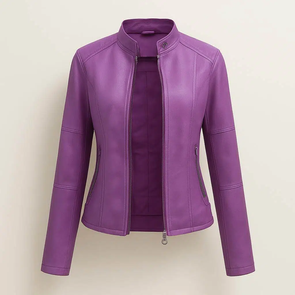 Dames imitatie-leren jack met mao-kraag