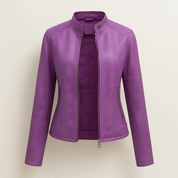 Dames imitatie-leren jack met mao-kraag