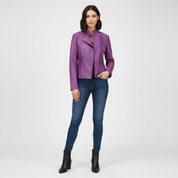 Dames imitatie-leren jack met mao-kraag