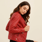 Dames imitatie-leren jack met mao-kraag