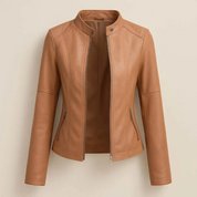 Dames imitatie-leren jack met mao-kraag