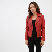 Dames imitatie-leren jack met mao-kraag