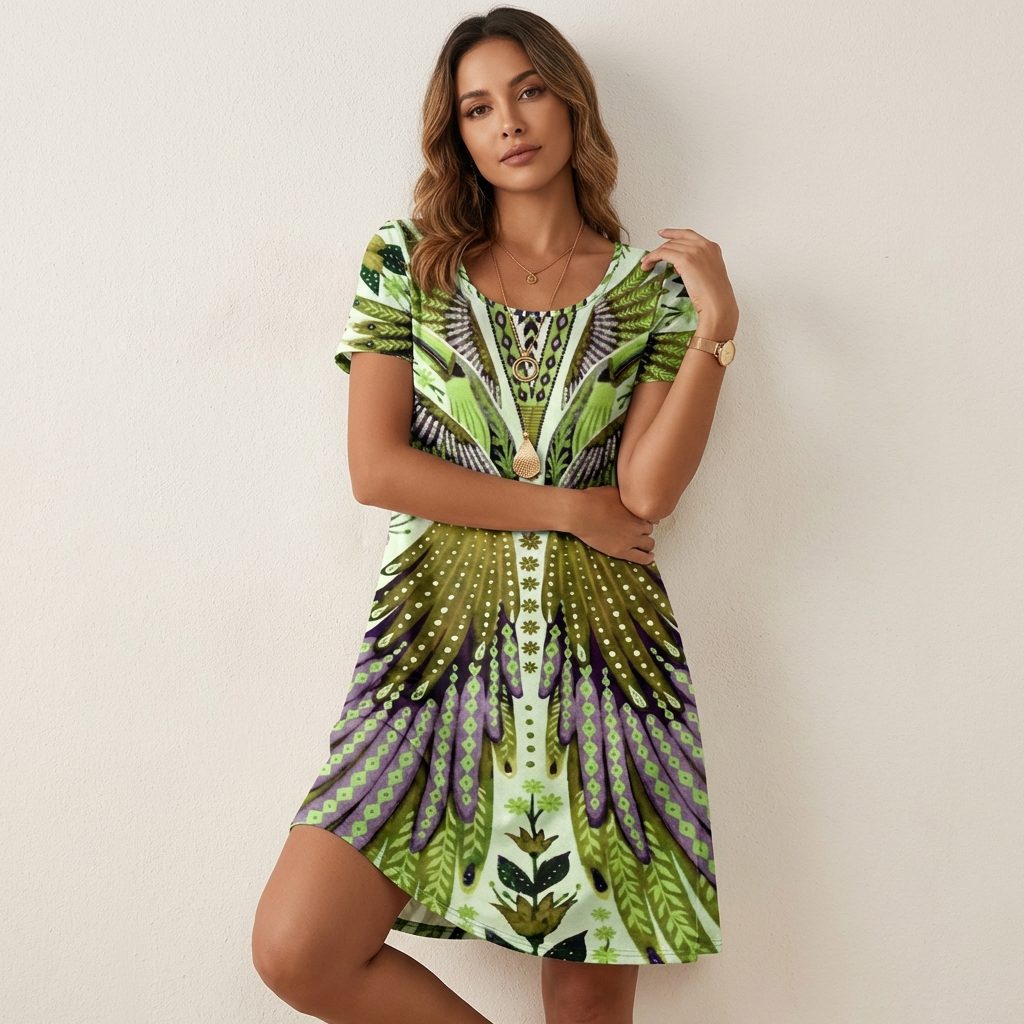 stijlvolle jurk met unieke print en moderne pasvorm
