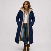 Dames lange gewatteerde winterjas met teddy voering