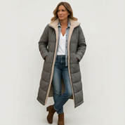 Dames lange gewatteerde winterjas met teddy voering