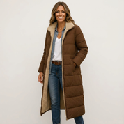 Dames lange gewatteerde winterjas met teddy voering