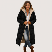 Dames lange gewatteerde winterjas met teddy voering