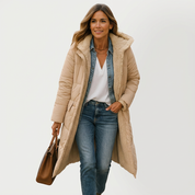 Dames lange gewatteerde winterjas met teddy voering