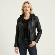 Dames bikerjack met capuchon en ritssluiting – Xyla
