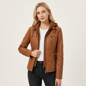 Dames bikerjack met capuchon en ritssluiting – Xyla
