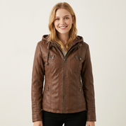Dames bikerjack met capuchon en ritssluiting – Xyla