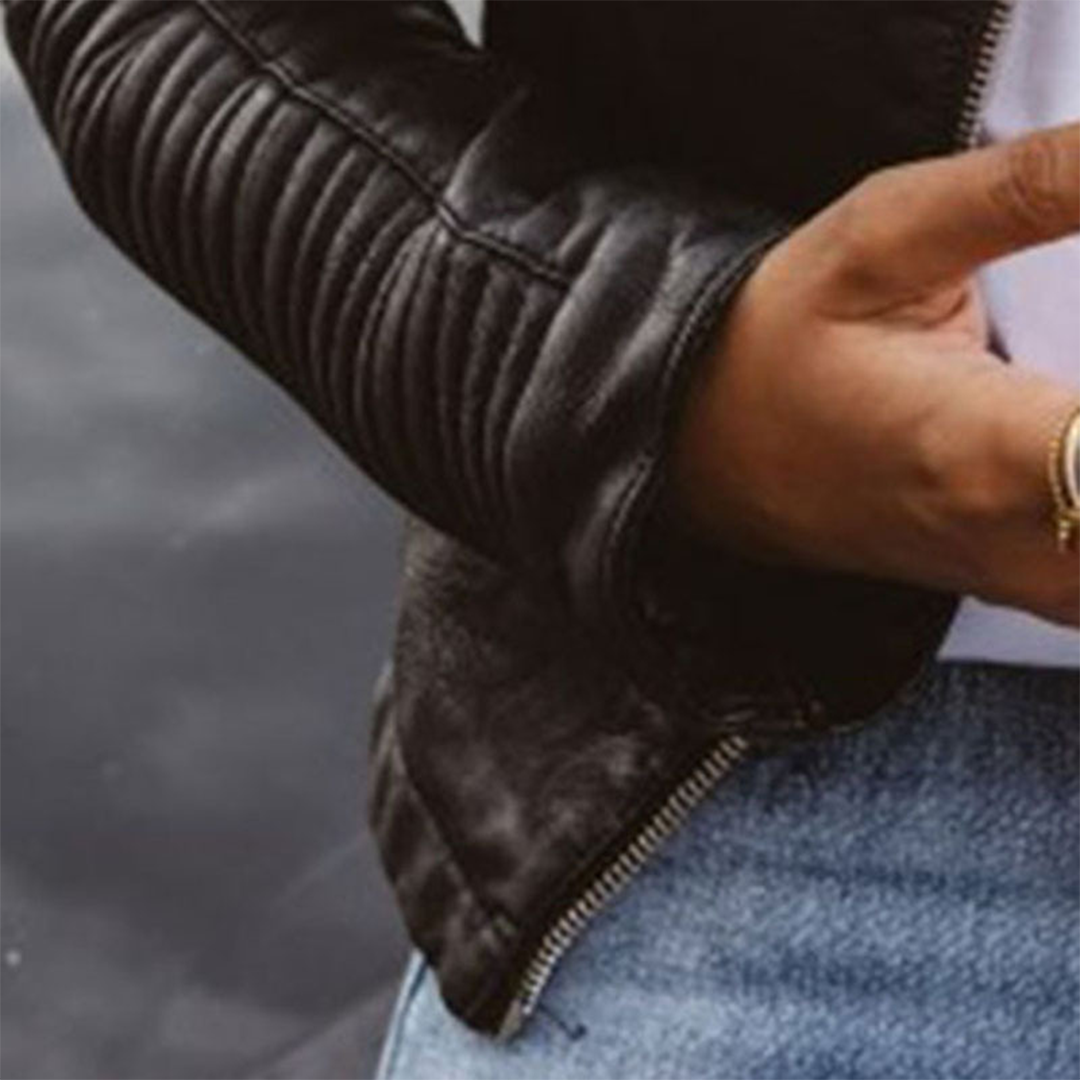 Dames biker jack van echt leer met quilted details – Noéline