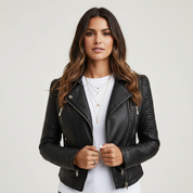 Dames biker jack van echt leer met quilted details – Noéline