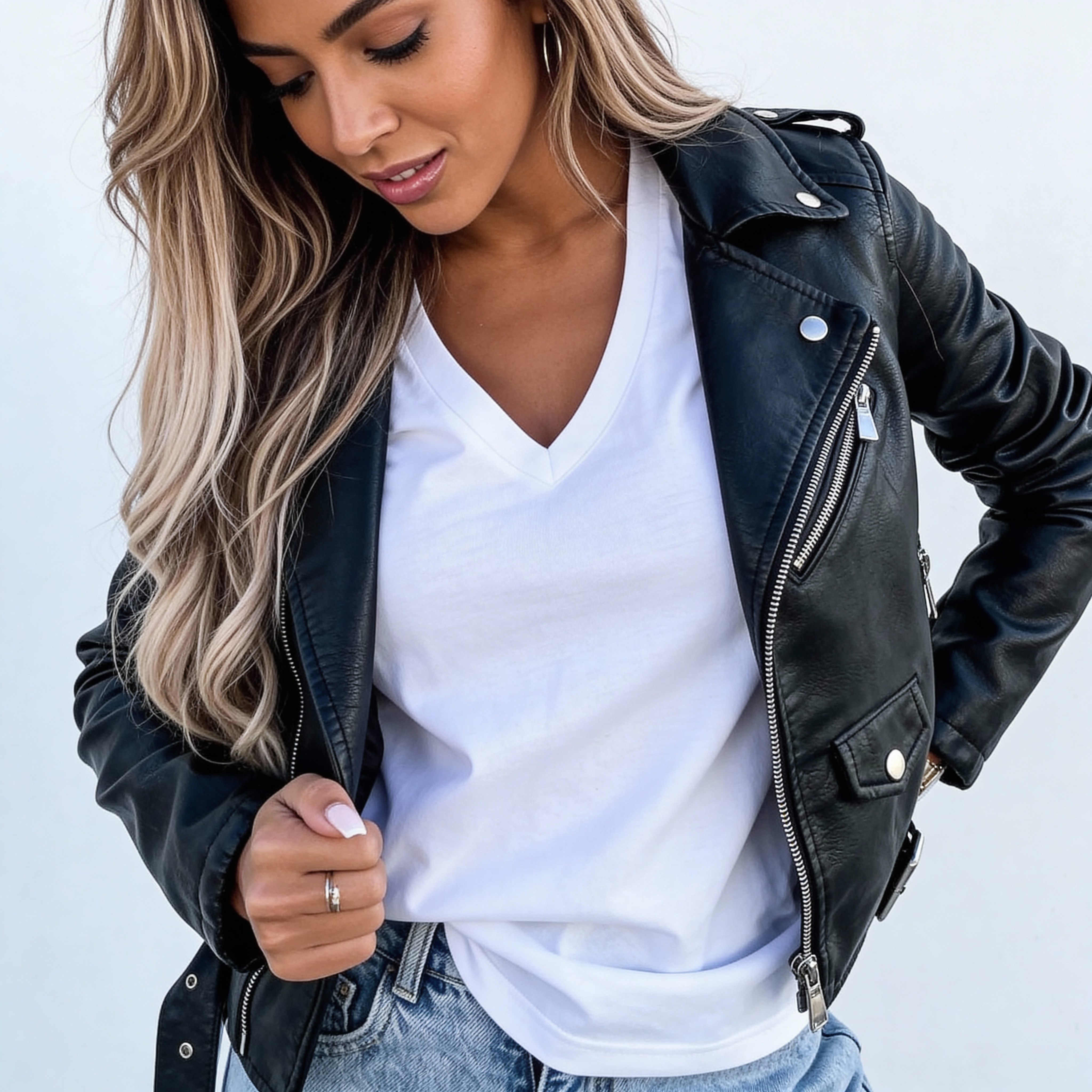 Dames bikerjack van imitatieleer