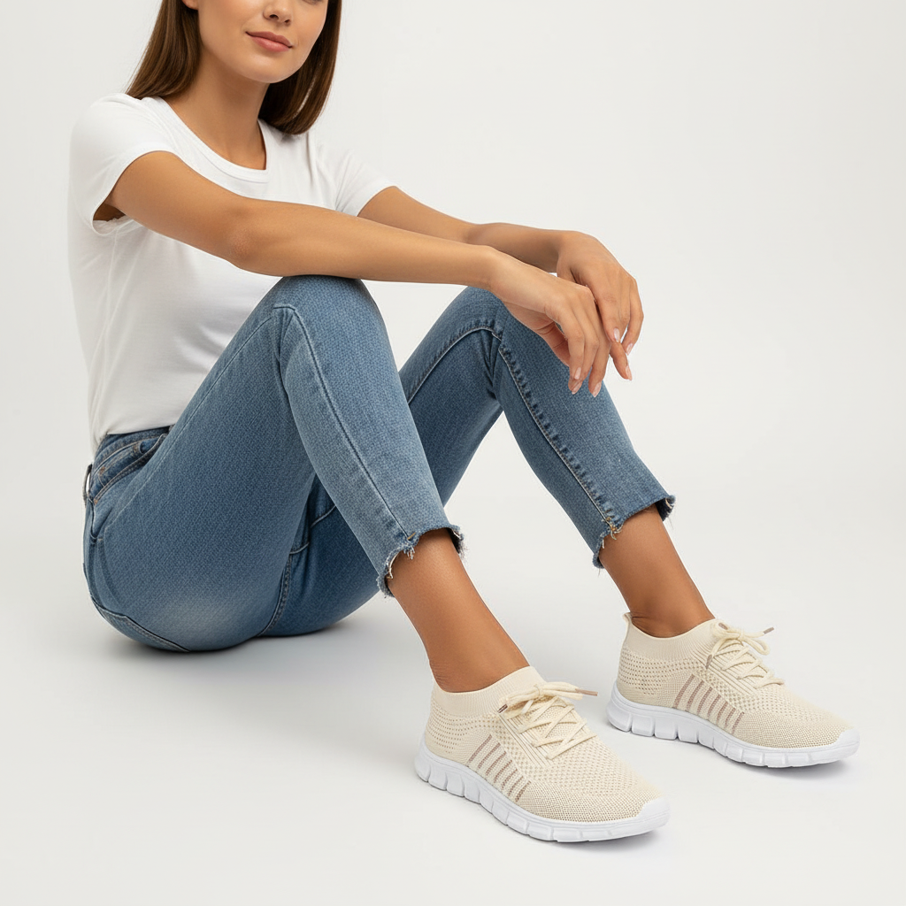 Dames comfort sneakers met ademend mesh