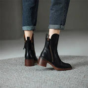 Dames enkellaarsjes met blokhak en ritssluiting