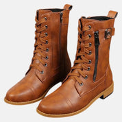 Dames enkellaarsjes met vetersluiting en zijrits - Sarena