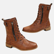 Dames enkellaarsjes met vetersluiting en zijrits - Sarena