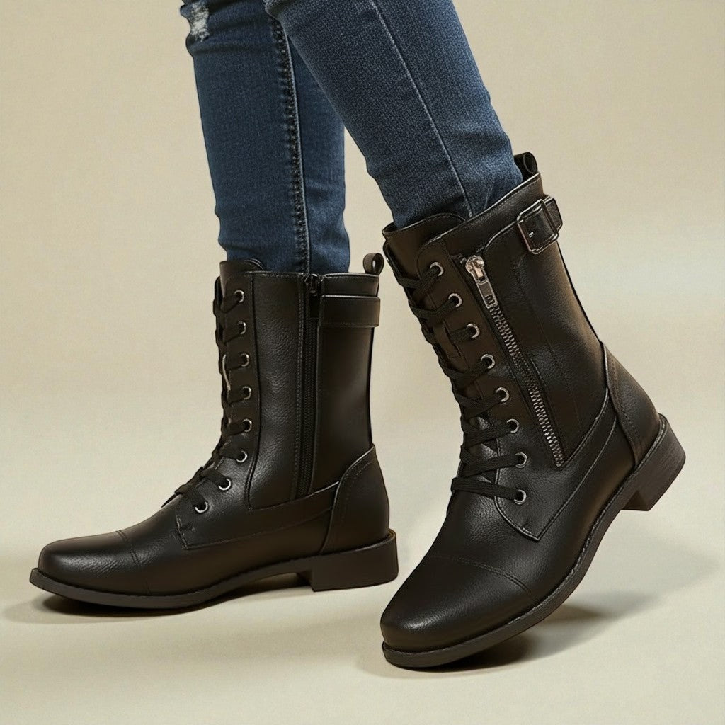 Dames enkellaarsjes met vetersluiting en zijrits - Sarena