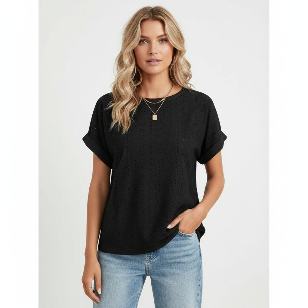 Embroidered women’s top with short sleeves – Isaure