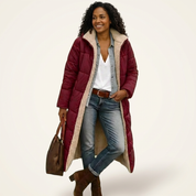 Dames lange gevoerde jas met teddy voering