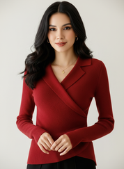 Dames overslag trui met elegante ribstructuur – Elara