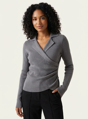 Dames overslag trui met elegante ribstructuur – Elara