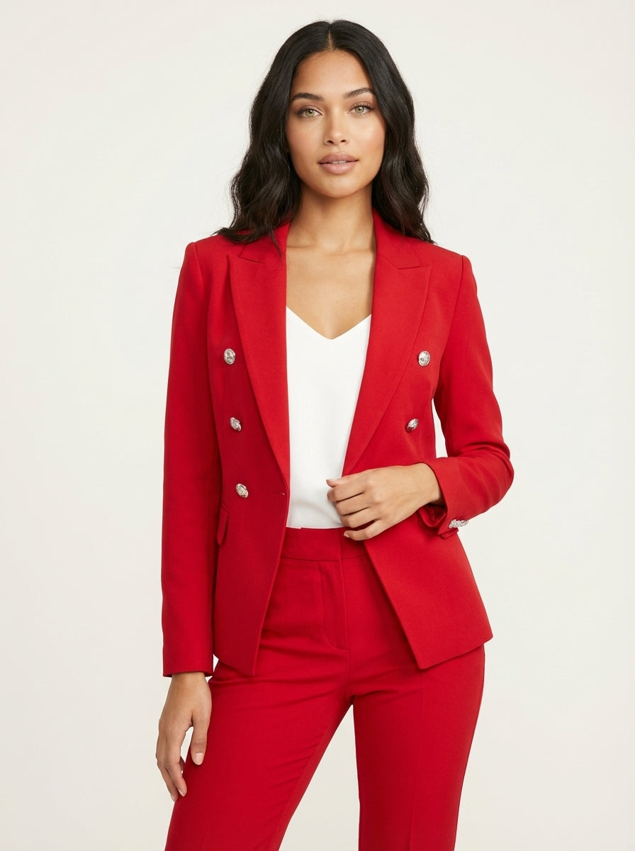 Damespak double-breasted blazer met slim fit pantalon
