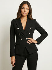 Damespak double-breasted blazer met slim fit pantalon