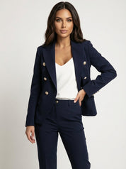 Damespak double-breasted blazer met slim fit pantalon