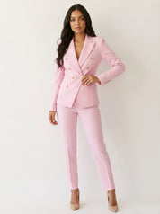 Damespak double-breasted blazer met slim fit pantalon