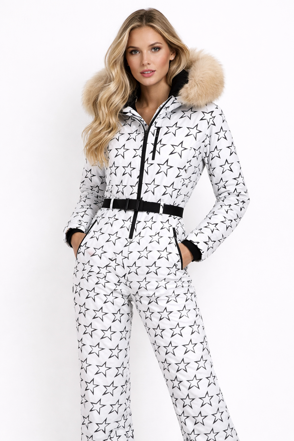 Dames skipak met grafische print en faux fur capuchon