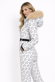 Dames skipak met grafische print en faux fur capuchon