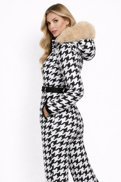 Dames skipak met grafische print en faux fur capuchon